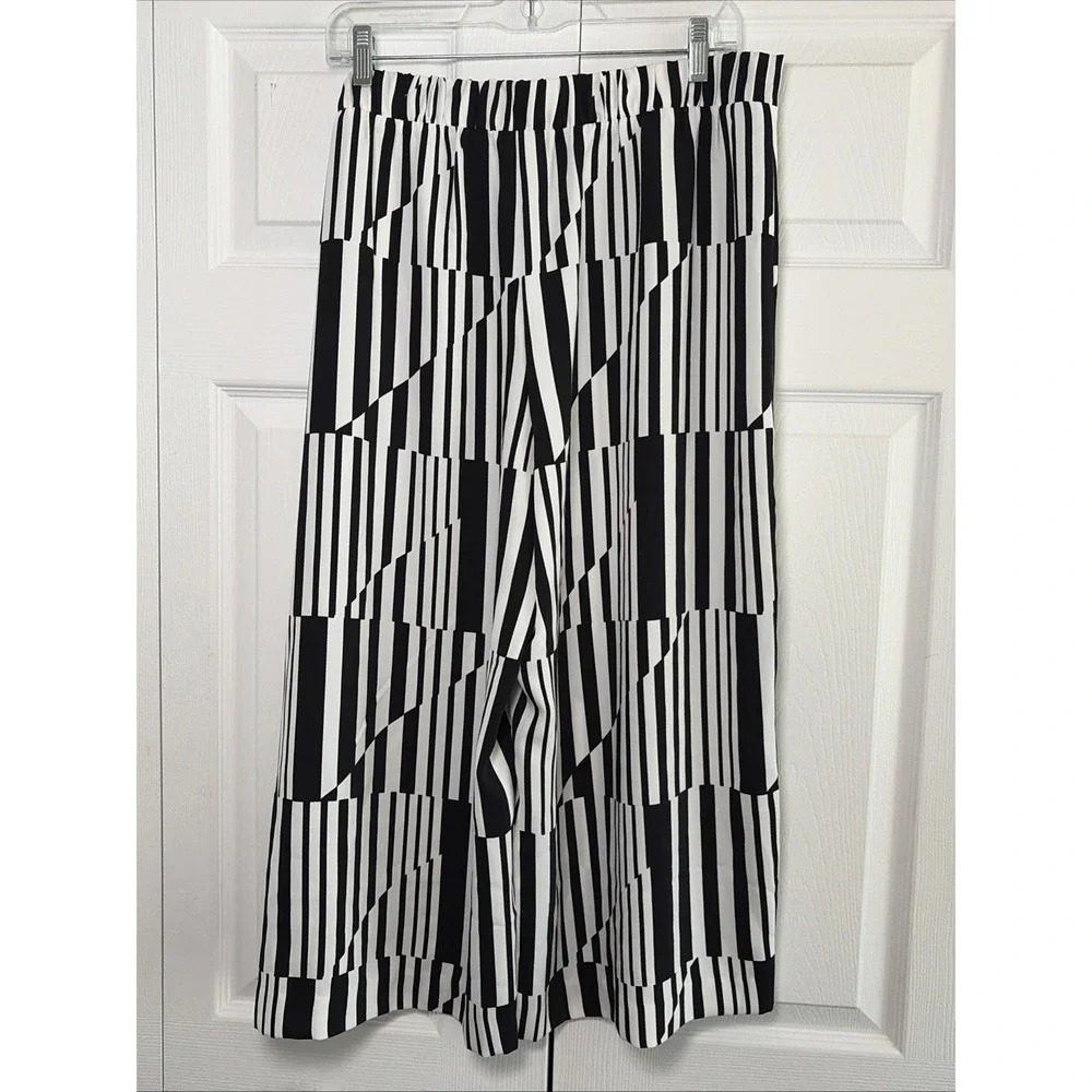 Chico's Geometric Crop Pants Womens 2 XL Black White Wide Leg Striped Bold Artsy